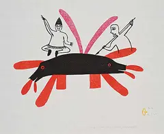 Jessie Oonark, Whales #41/44, 1972, colour stonecut and stencil on paper