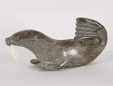 Sheokjuk Oqutaq, Untitled - Walrus Wagging Tail, grey stone and bone carving