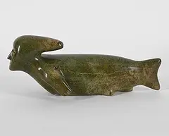 Pauloosie Padluq, Untitled - Smiling Sedna, 1992, green stone carving