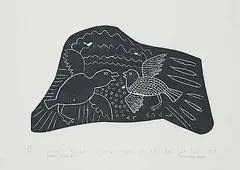 Josie Papialuk, Mother and Baby Bird #34/45, 1975, stonecut on paper