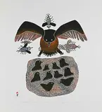 Pitseolak Ashoona, Attacked by Mosquitoes #50/50, 1983, colour stonecut and stencil on paper