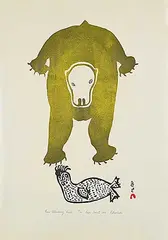 Pitseolak Ashoona, Bear Attacking Seal #19/50, 1973, colour stonecut on paper