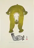 Pitseolak Ashoona, Bear Attacking Seal #19/50, 1973, colour stonecut on paper