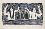 Pitseolak Ashoona, Seamaids with Walrus #45/50, 1968, colour stonecut on paper