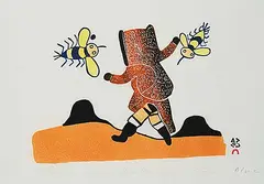 Pitseolak Ashoona, Attacked by Bees #17/50, 1980, colour stonecut and stencil on paper