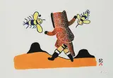 Pitseolak Ashoona, Attacked by Bees #17/50, 1980, colour stonecut and stencil on paper