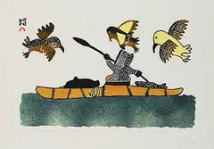 Pitseolak Ashoona, Return From the Hunt #17/50, 1980, colour stonecut and stencil on paper