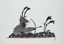 Lipa Pitsiulak, Disguised Archer #38/50, 1976, colour stonecut on paper