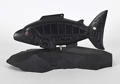 A Salmon by Glen Pollard, argillite, bone and shell carving, sold Mar 2026
