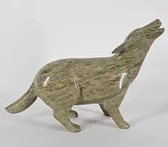 Eegyvudluk Pootoogook, Untitled - Howling Wolf, green stone carving