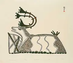 Pudlo Pudlat, Shaman's Tent #33/50, 1973, colour stonecut on paper