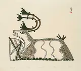 Pudlo Pudlat, Shaman's Tent #33/50, 1973, colour stonecut on paper