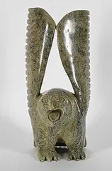 Padlaya Qiatsuk, Untitled - Hooting Owl, green stone carving