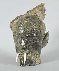 Untitled - Shaman II by Kellypalik Qimirpik, green stone and bone carving, sold Mar 2026