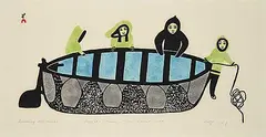 Lucy Qinnuayuak, Launching the Umiak #24/50, 1977, colour stonecut and stencil on paper
