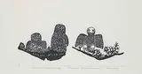 Caroline Qumaluk, Owls with their Babies and Eggs #25/36, 1975, stonecut on paper