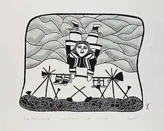 Egevadluq Ragee, Playing Under a Spring Sky #34/50, 1978, colour stonecut and stencil on paper