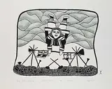 Egevadluq Ragee, Playing Under a Spring Sky #34/50, 1978, colour stonecut and stencil on paper