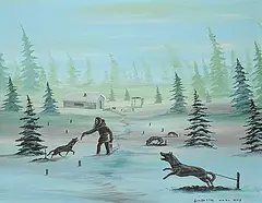Carl Ray, Untitled - Feeding the Dog Team, acrylic on canvas