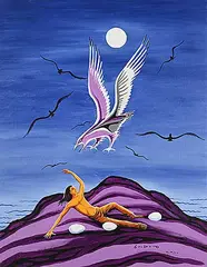 Carl Ray, Untitled - Stealing the Eggs, acrylic on canvas board