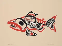 Bill Reid, Haida Dog Salmon #117/600, 1974, colour silkscreen on paper