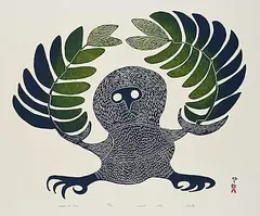 Pauta Saila, Dream of Owl #45/50, 1972, colour stonecut on paper