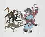 Pitaloosie Saila, The Shaman's Dogs #12/50, 1985, colour stonecut and stencil on paper