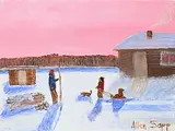 Allen Sapp, Untitled - Evening Sled, acrylic on canvas
