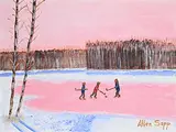 Allen Sapp, Untitled - Sunset Shinny, acrylic on canvas