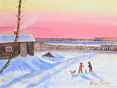 Allen Sapp, Untitled - Playing at Dusk, acrylic on canvas