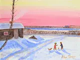 Allen Sapp, Untitled - Playing at Dusk, acrylic on canvas
