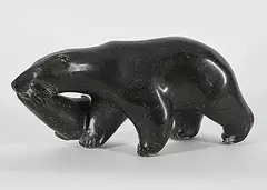 Mannumi Shaqu, Untitled - Bear Eating Seal, black stone carving