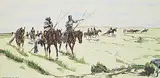 Henry Standing Alone, Blackfoot Moving Camp #90/99, 1981, handcoloured lithograph on paper