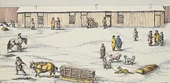 Henry Standing Alone, Interior - Old Fort Calgary, 1879 #8/99, 1984, handcoloured lithograph on paper
