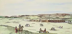 Henry Standing Alone, Old Fort Calgary, 1875 #4/99, 1984, handcoloured lithograph on paper