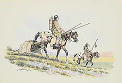 Gerald T. Tailfeathers, Untitled - Two Riders, 1971, watercolour and ink on paper
