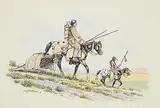 Gerald T. Tailfeathers, Untitled - Two Riders, 1971, watercolour and ink on paper