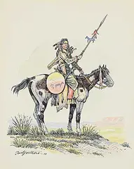 Gerald T. Tailfeathers, Untitled - Lone Rider, 1970, watercolour and ink on paper