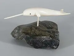 Untitled - Narwhal on Base by Paul Tegumiar, bone and stone carving, sold Mar 2026