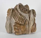 Jacob Ezra Thomas, Untitled - Family and Corn, brown stone carving