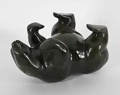 Mark Totan, Untitled - Bear on Back, green stone carving