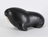 Sima Tukai, Untitled - Big Black Walrus, black stone carving with bone