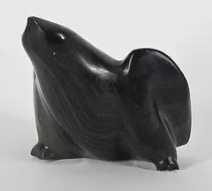Caroline Tukallak, Untitled - Preparing for Take Off, black stone carving