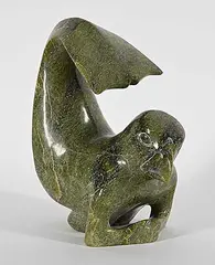 Untitled - Sedna Spirit by Willie Tunnillie, green stone carving, sold Mar 2026