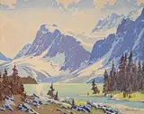A.C. and Barbara Leighton - Barleigh, Bow Lake #47/100, colour wood block on paper