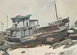 George Lorne Holland Bouchard, La Vieille Goelette, 1973, oil on canvas board