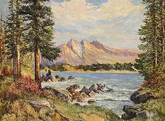 Henrietta Hancock Britton, Untitled - Four Peaks in the Mountains, oil on paper board
