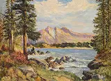 Henrietta Hancock Britton, Untitled - Four Peaks in the Mountains, oil on paper board