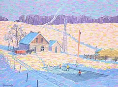 William Roy Brownridge, Shinny at Old Manny's, acrylic on canvas