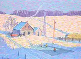 William Roy Brownridge, Shinny at Old Manny's, acrylic on canvas